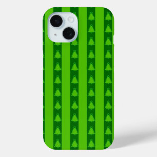 緑のストライプのクリスマスツリーパターン iPhone 15ケース