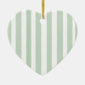緑のストライプのハートのオーナメント セラミックオーナメント (正面)
