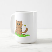 緑のストライプの草地のかわいいオレンジキャット コーヒーマグカップ (正面左)