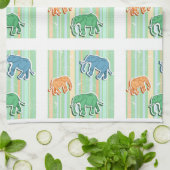 緑のストライプの象パターン キッチンタオル (折り畳み)