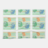 緑のストライプの象パターン キッチンタオル (横)