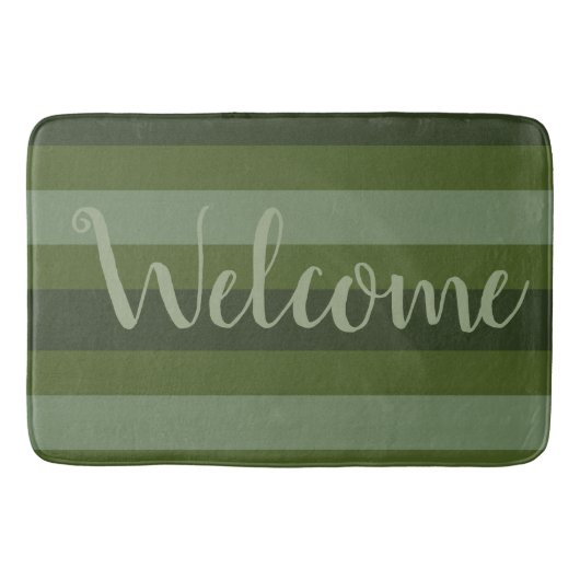 緑のストライプようこそマットあなたのサイズを選択 バスマット (正面)