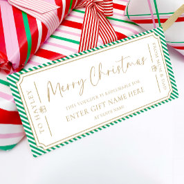 緑のストライプクリスマスギフト券カード 招待状