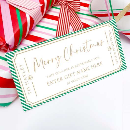 緑のストライプクリスマスギフト券カード 招待状