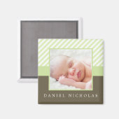 緑のストライプフォトフレーム マグネット (正面/裏面)