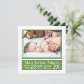 緑のストライプベビー写真誕生の状態 案内状 (スタンド正面)