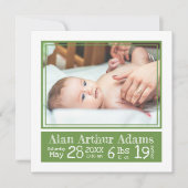 緑のストライプベビー写真誕生の状態 案内状 (正面)