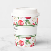 緑のストライプリンゴと赤のリンゴのカスタマイズ 紙コップ (左)