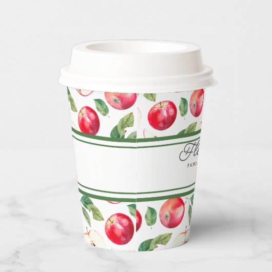 緑のストライプリンゴと赤のリンゴのカスタマイズ 紙コップ (右)