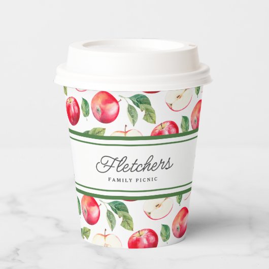 緑のストライプリンゴと赤のリンゴのカスタマイズ 紙コップ (正面)