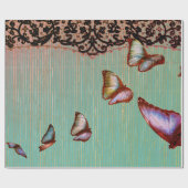 緑のストライプレースと蝶の色あせた ラッピングペーパー (フラット)