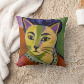 緑のストライプ猫 - フォーヴィズムのマティス風 クッション (ブランケット)