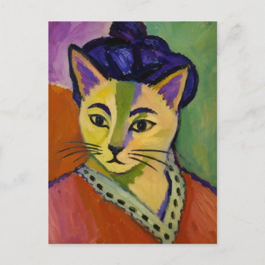 緑のストライプ猫 - フォーヴィズムのマティス風 ポストカード (正面)