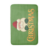 緑のストライプ金ゴールドクリスマスとサンタ バスマット (正面縦)