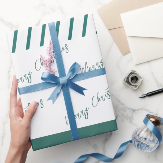 緑のストライプ |メリークリスマス ラッピングペーパー (ギフト)
