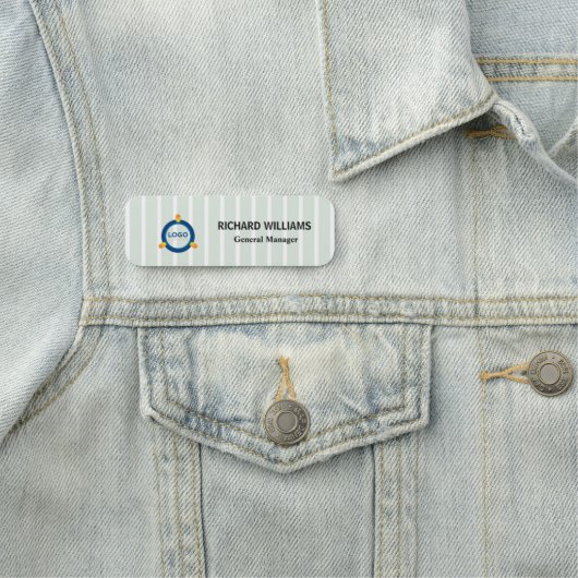 緑のストライプ ロゴ 社員 磁石付き 名札 (インサイチュ)