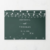 緑のストリ素朴ングライトの三つ折り結婚の 三つ折り招待状 (カバー)