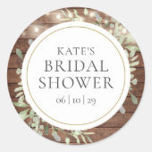 緑のストリ素朴ングライトブライダルシャワー ラウンドシール (正面)