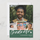 緑のスナモダンップショットコラージュの卒業 招待状 (正面)