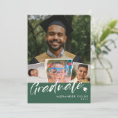 緑のスナモダンップショットコラージュの卒業 招待状 (スタンド正面)