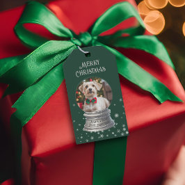 緑のスノーグローブスノーフレーク写真 ギフトタグ