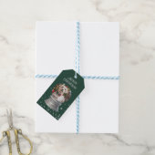 緑のスノーグローブスノーフレーク写真 ギフトタグ (より糸付き)