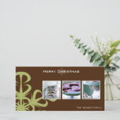 緑のスノーフレークのクリスマスフォト シーズンカード (スタンド正面)