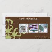 緑のスノーフレークのクリスマスフォト シーズンカード (正面)