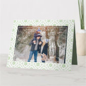 緑のスノーフレークのパターンのクリスマスフォト カード (正面)