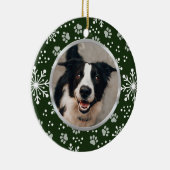 緑のスノーフレークのポーパターンペットの写真 セラミックオーナメント (右)