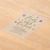 緑のスノーフレークベビーベビーシャワー外は寒い アクリル招待状 (レイダウン)