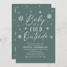 緑のスノーフレークベビーベビーシャワー外は寒い 招待状