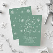 緑のスノーフレークベビーベビーシャワー外は寒い 招待状
