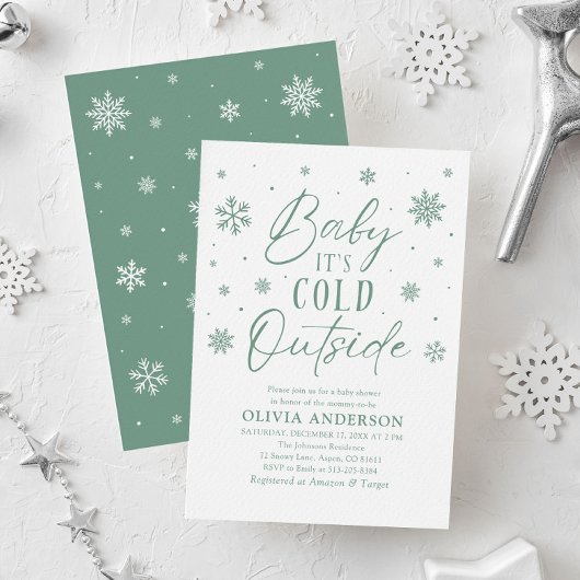 緑のスノーフレークベビーベビーシャワー外は寒い 招待状
