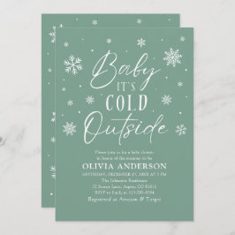 緑のスノーフレークベビーベビーシャワー外は寒い 招待状