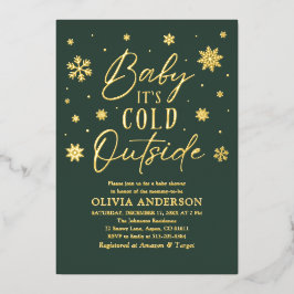 緑のスノーフレークベビーベビーシャワー外は寒い 箔招待状