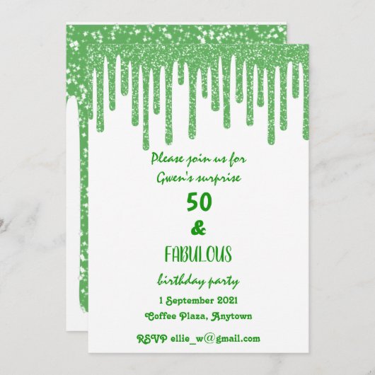 緑のスパークリーワックスドリップス50と素晴らしい誕生日 招待状 (正面/裏面)