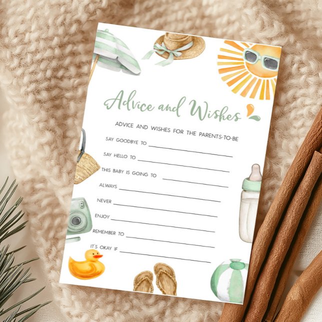 緑のスプラッシュベビーアドバイスとウィッシュゲーム (Summer Baby Bash Baby Shower Advice and Wishes Game)