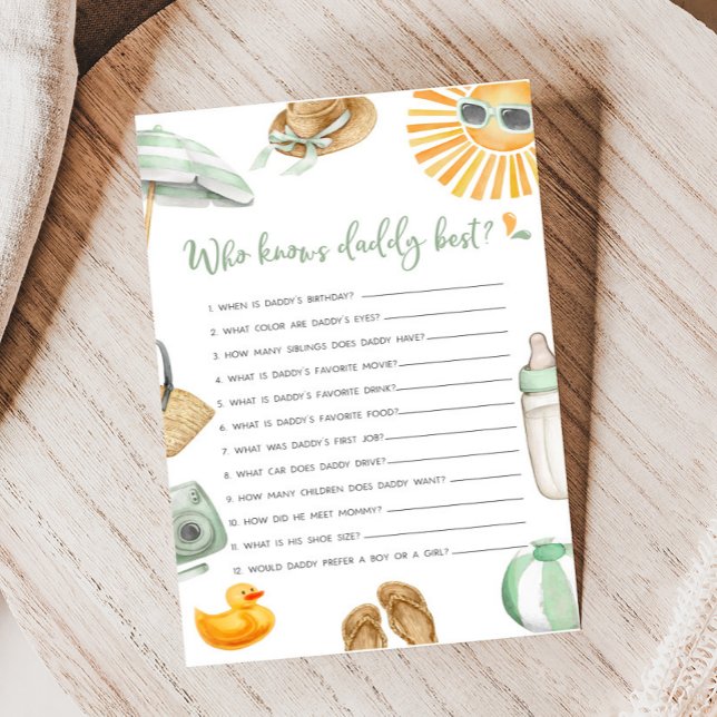 緑のスプラッシュベビー誰がパパのゲームを知っ最高のている (Summer Baby Bash Baby Shower Who knows Daddy Best Game)