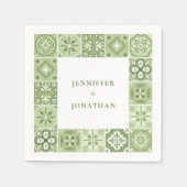 緑のスペインのタイルの招待 スタンダードカクテルナプキン (正面)