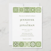 緑のスペインのタイルの招待 案内状 (正面)