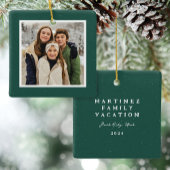 緑のスペックルフレームシンプルクリスマスフォト セラミックオーナメント