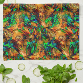 緑のスポットtと燃えた黄色の非常に素朴な岩 キッチンタオル