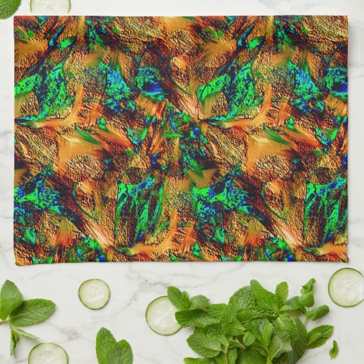 緑のスポットtと燃えた黄色の非常に素朴な岩 キッチンタオル (折り畳み)