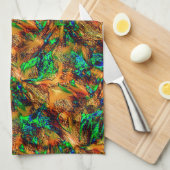 緑のスポットtと燃えた黄色の非常に素朴な岩 キッチンタオル (四つ折り)