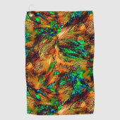 緑のスポットtと燃えた黄色の非常に素朴な岩 ゴルフタオル (正面)