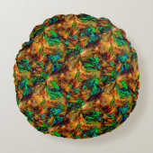 緑のスポットtと燃えた黄色の非常に素朴な岩 ラウンドクッション (正面)