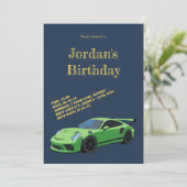 緑のスポーツカーバースデー招待状 招待状 (スタンド正面)