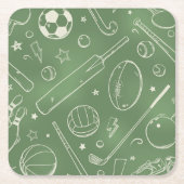 緑のスポーツパターン スクエアペーパーコースター (正面)