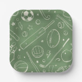 緑のスポーツパターン ペーパープレート (正面)